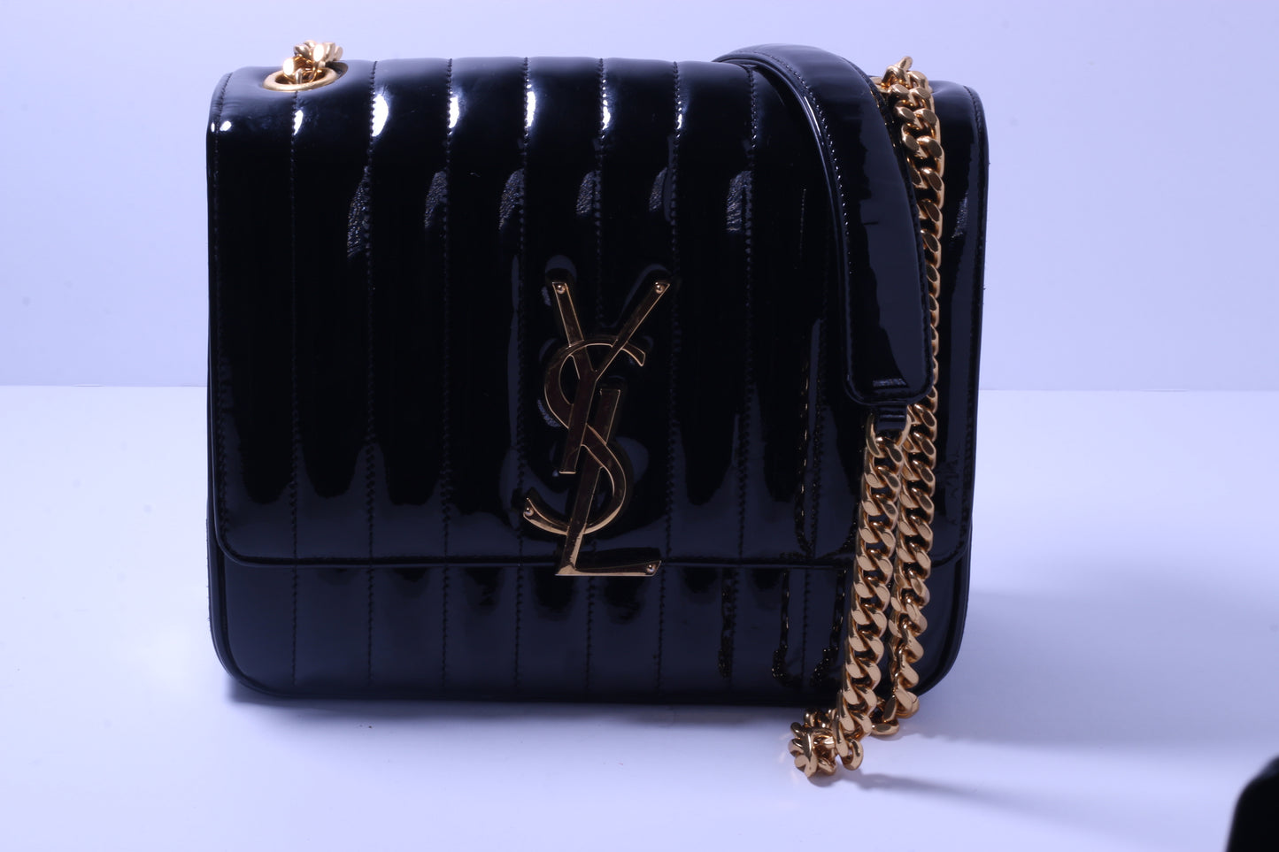 Yves Saint Laurent Quilted Patent-leather shoulder bag