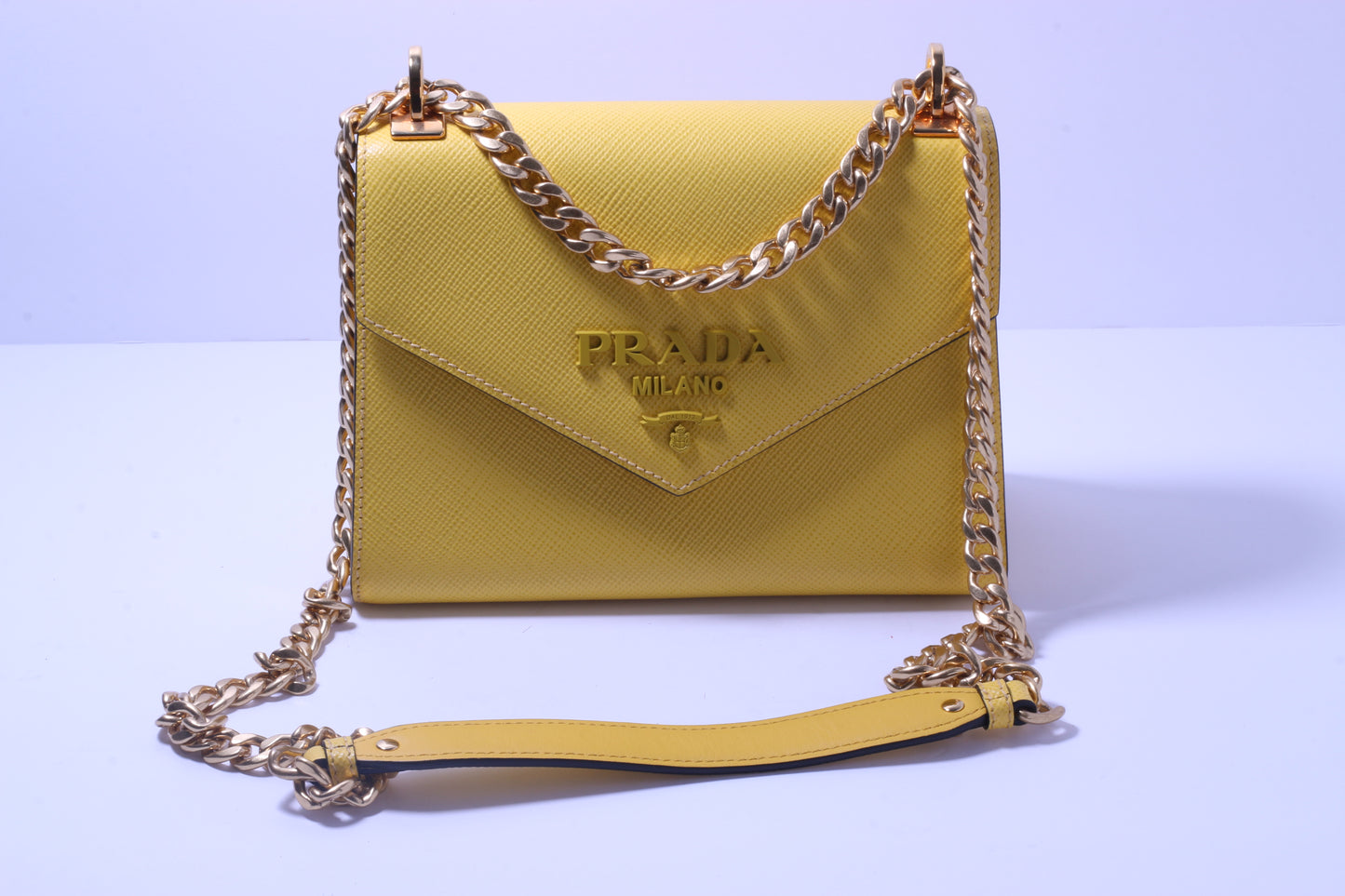 Prada Envelope Flap Chain Shoulder Bag Yellow