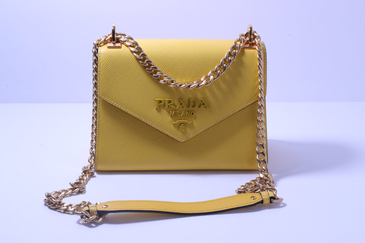 Prada Envelope Flap Chain Shoulder Bag Yellow