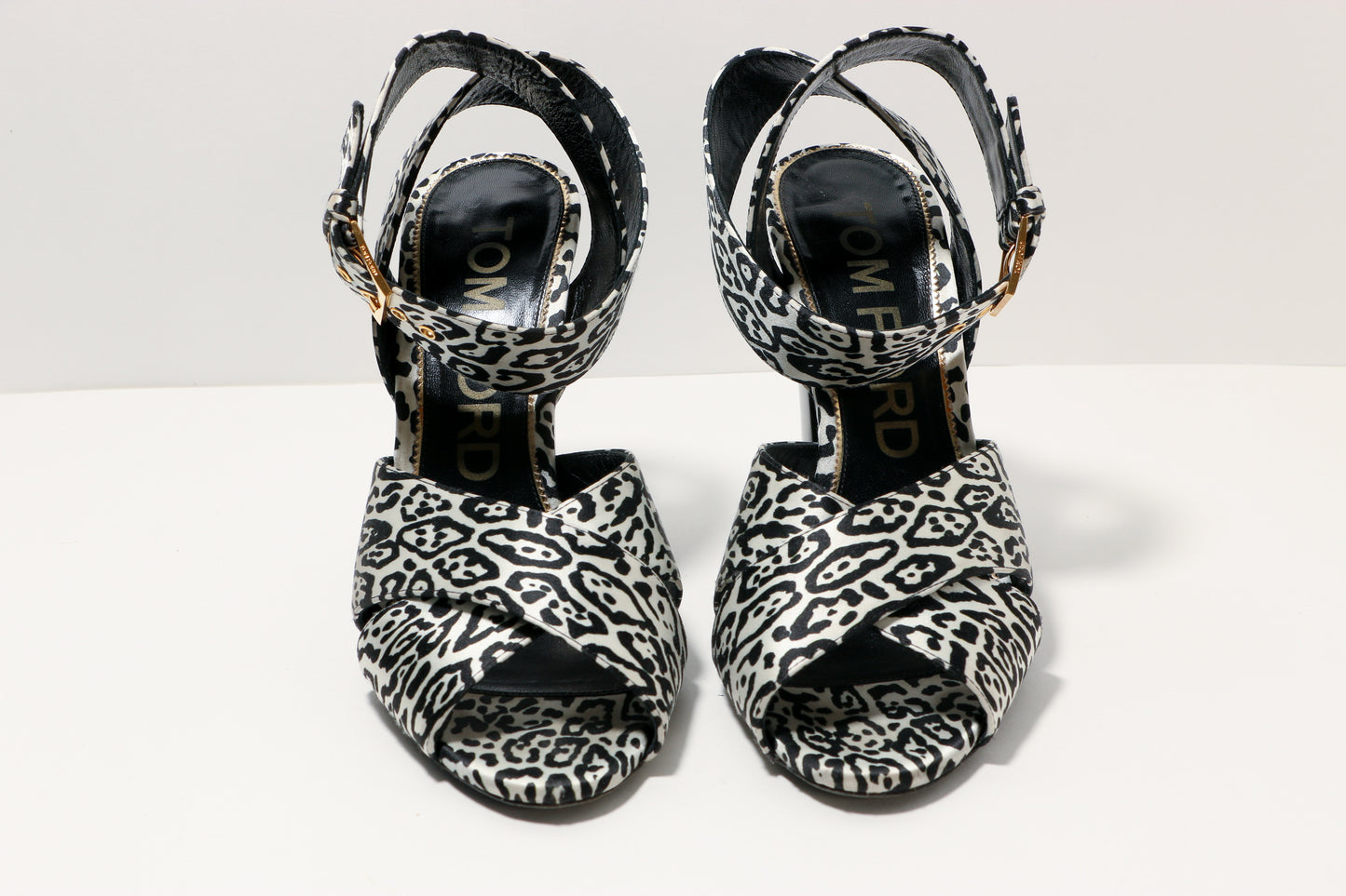 Tom Ford Leopard-Print Satin Block-Heel Sandals