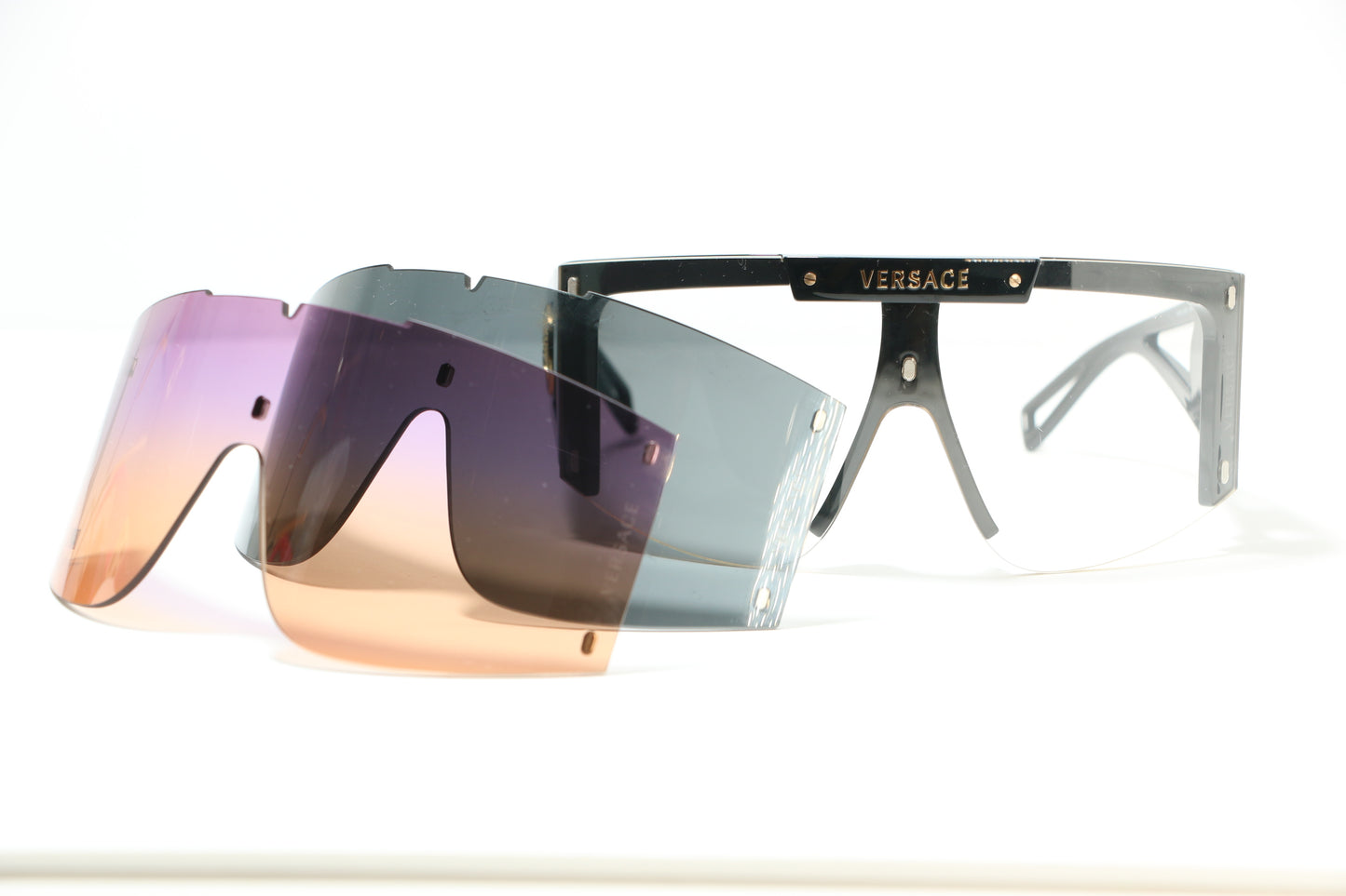 Versace Black/ Purple/Clear  Plastic Shield Sunglasses