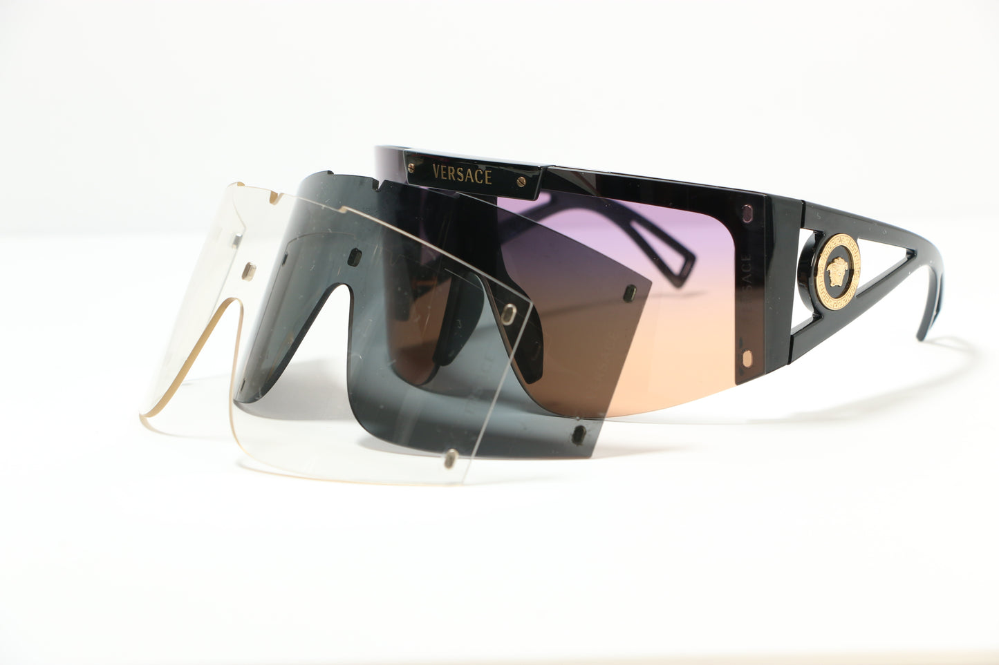 Versace Black/ Purple/Clear  Plastic Shield Sunglasses