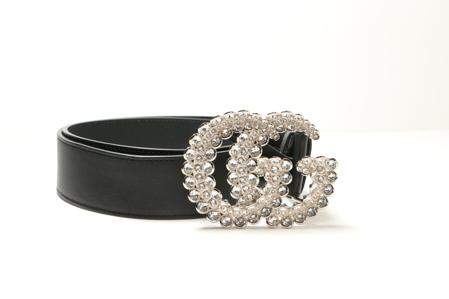 Gucci Leather Belt with Crystal Double GG