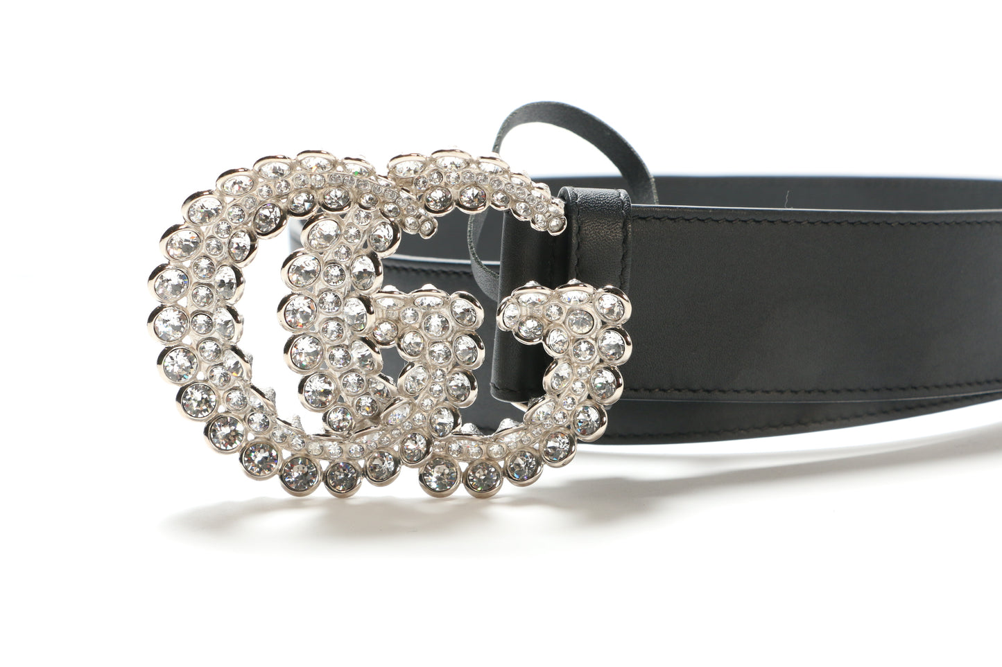 Gucci Leather Belt with Crystal Double GG