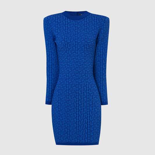 Balmain Monogram Jacquard Minidress Blue 38